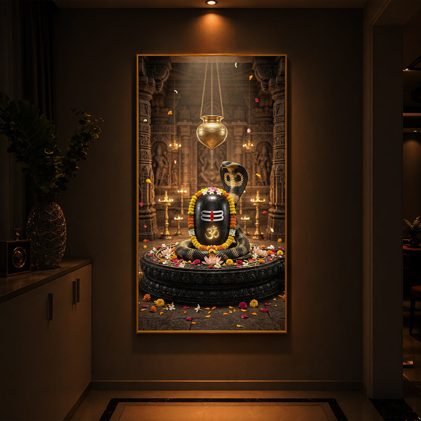 Om Namah Shivayah Modern Luxury Backlight Vertical Wall Art
