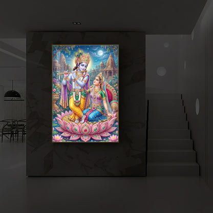 Goddess Radha and God Krishna Modern Luxury Backlight Vertical Wall Art