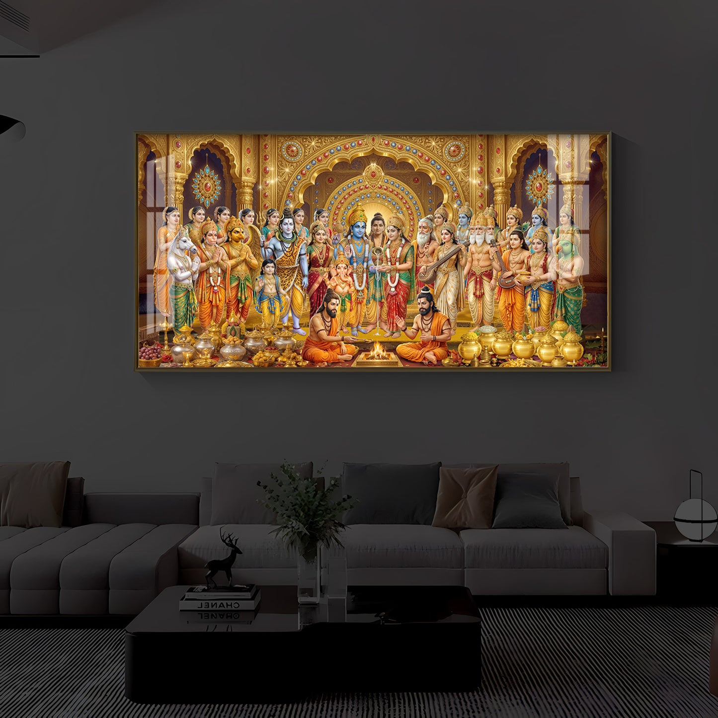Divine Moment Of Shrinivasam Kalyanam Modern Luxury Backlight Horizontal Wall Art