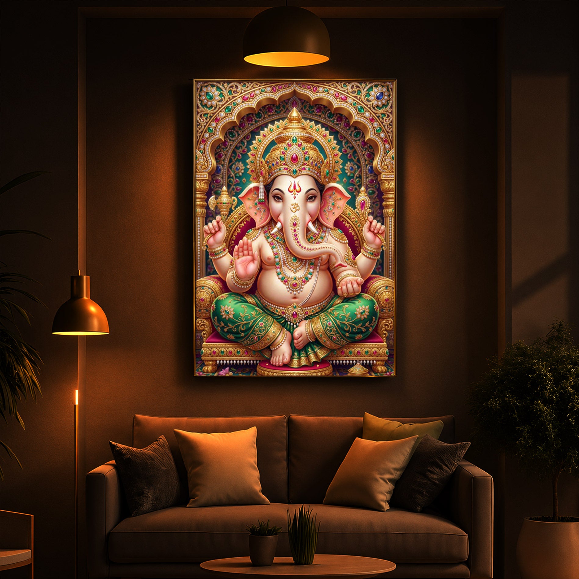 Divine Blessings of Ganesha Modern Luxury Backlight Vertical Wall Art