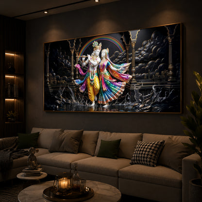 Eternal Radha & Krishna Modern Luxury Backlight Horizontal Wall Art