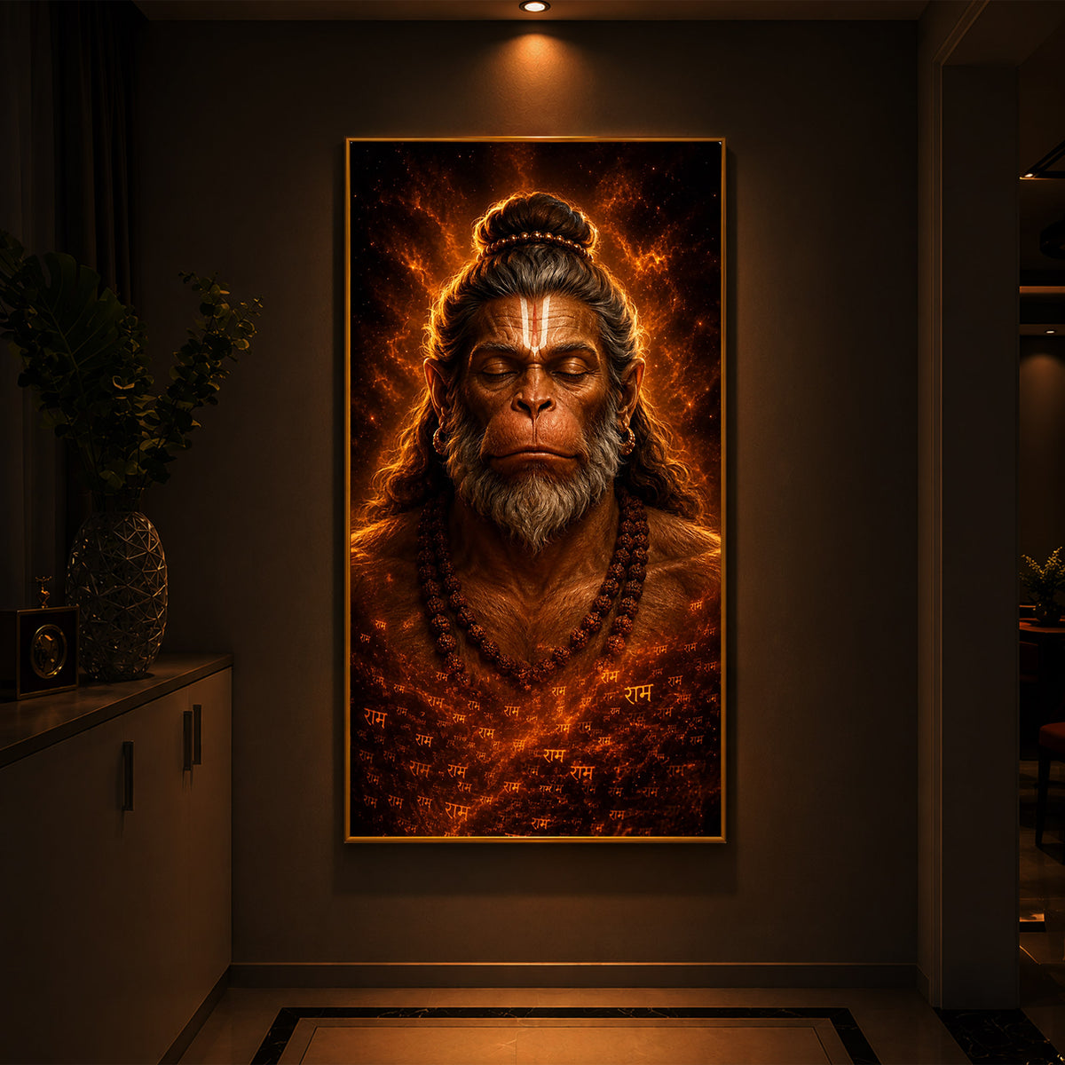 Divine Bajrangbali Meditating Modern Luxury Backlight Vertical Wall Art