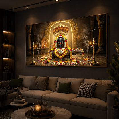 Mahadeva Shivling Modern Luxury Backlight Horizontal Wall Art