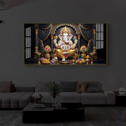 Hindu Deity Lord Ganesha Modern Luxury Backlight Horizontal Wall Art