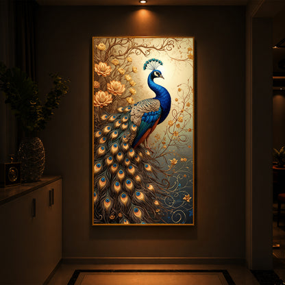 Beautiful Peacock Modern Luxury Backlight Vertical Wall Art