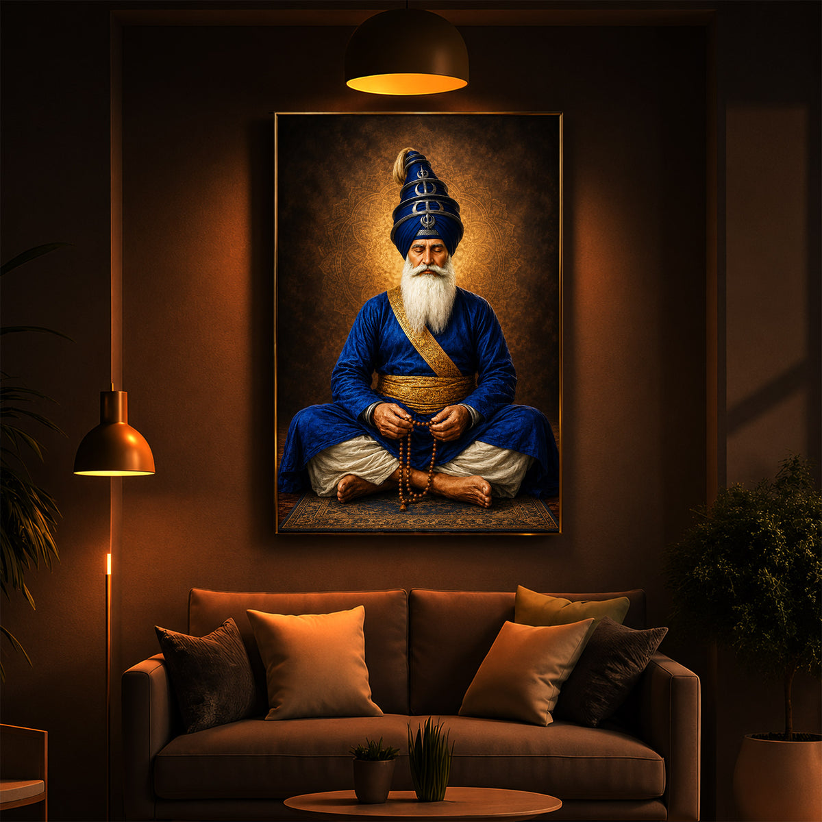 Divine Meditating Sikh Warrior Saint Modern Luxury Backlight Vertical Wall Art