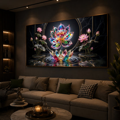 Colorful Lotus Flower Modern Luxury Backlight Horizontal Wall Art