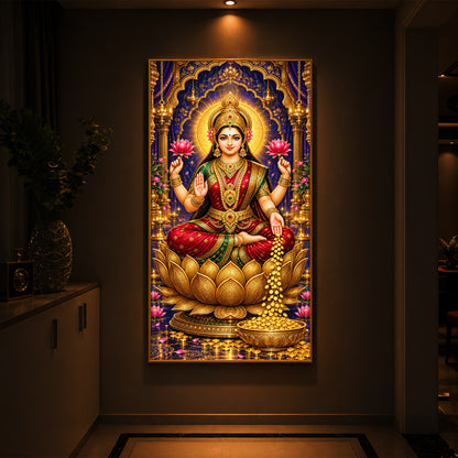 Goddess Maa Laxmi Modern Luxury Backlight Vertical Wall Art