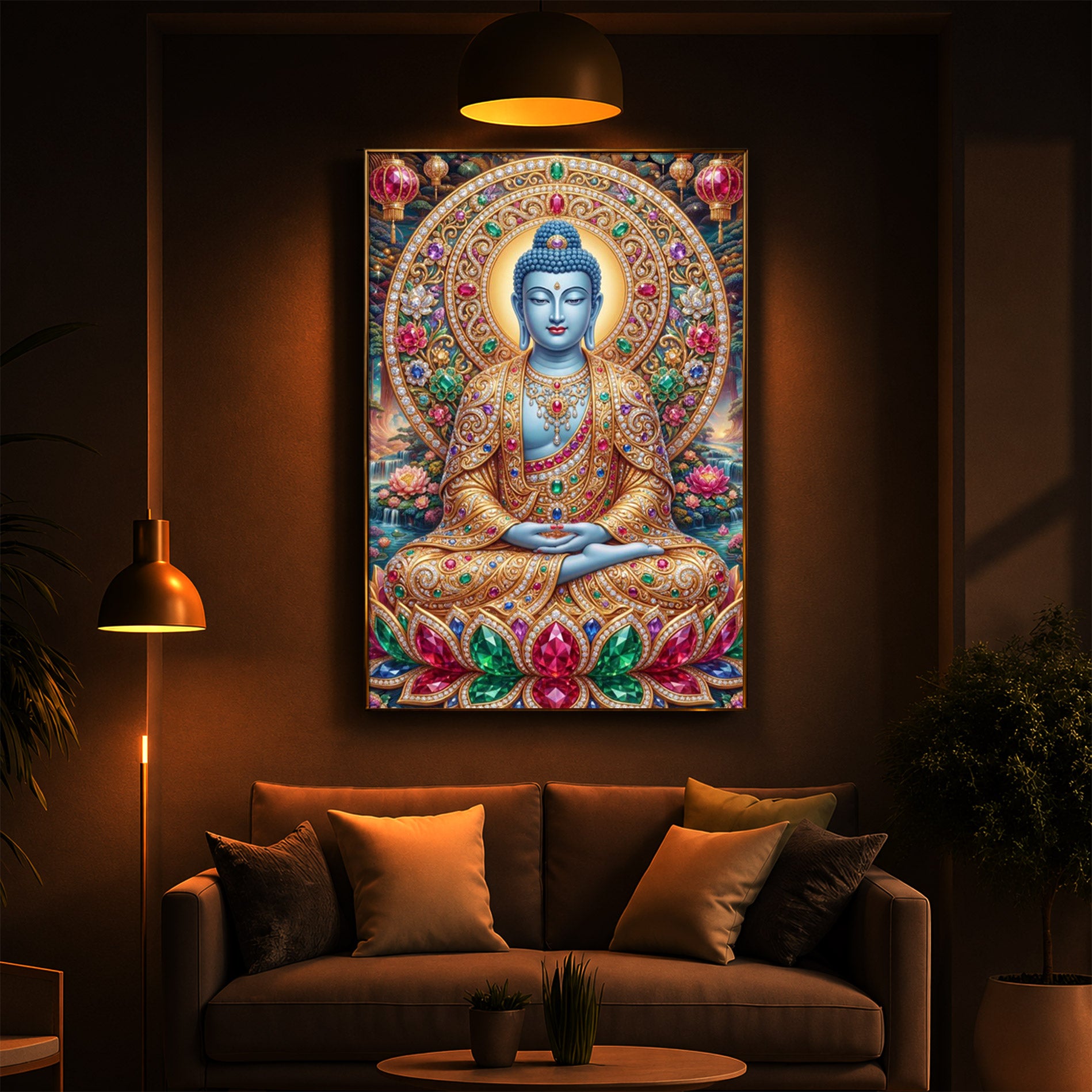 Buddha Blessing Modern Luxury Backlight Vertical Wall Art