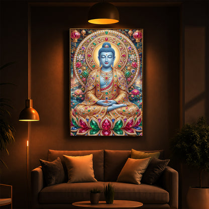 Buddha Blessing Modern Luxury Backlight Vertical Wall Art