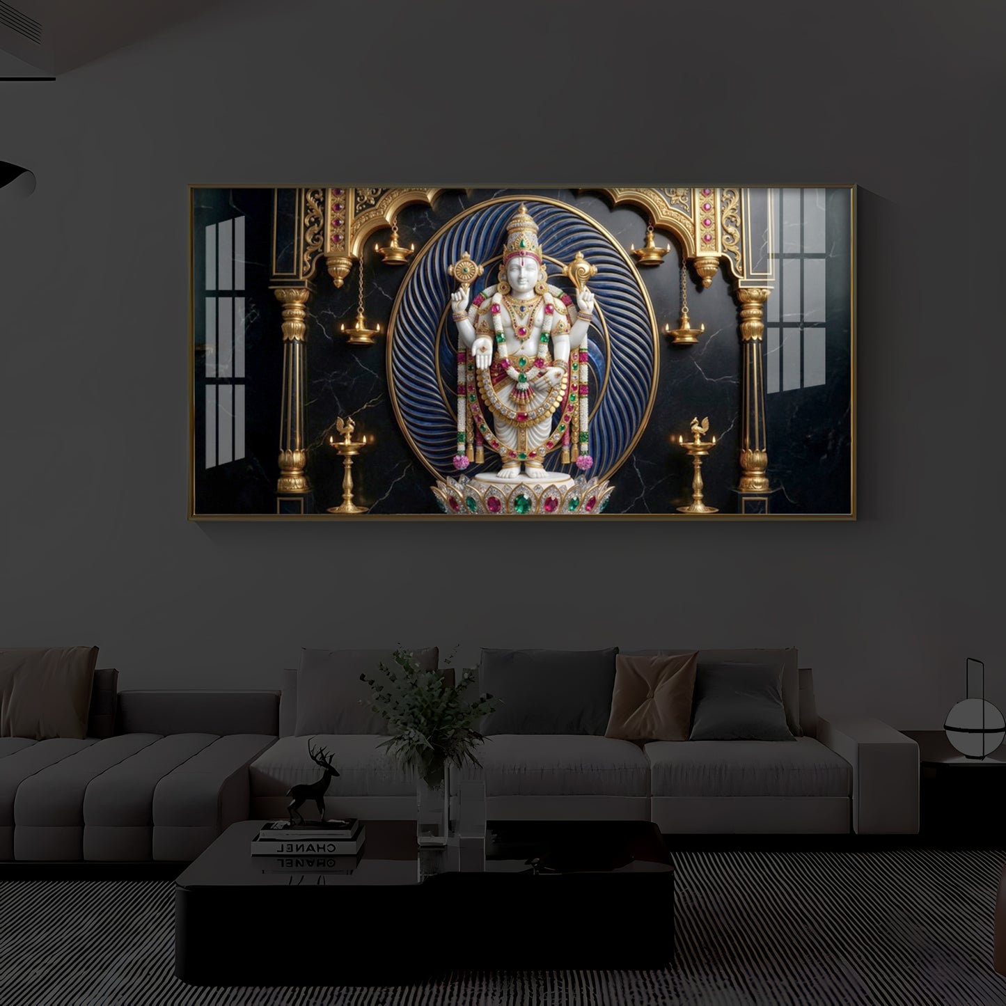 Lord Tirupati Balaji Modern Luxury Backlight Horizontal Wall Art