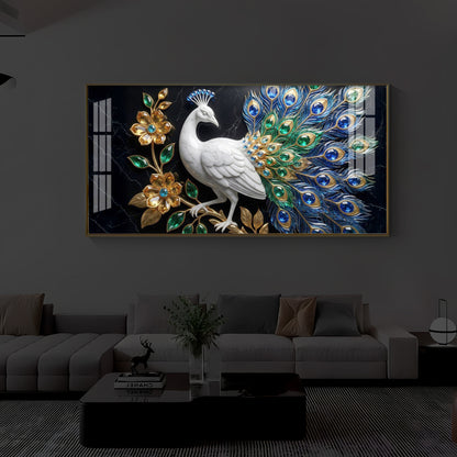 Peacock Modern Luxury Backlight Horizontal Wall Art