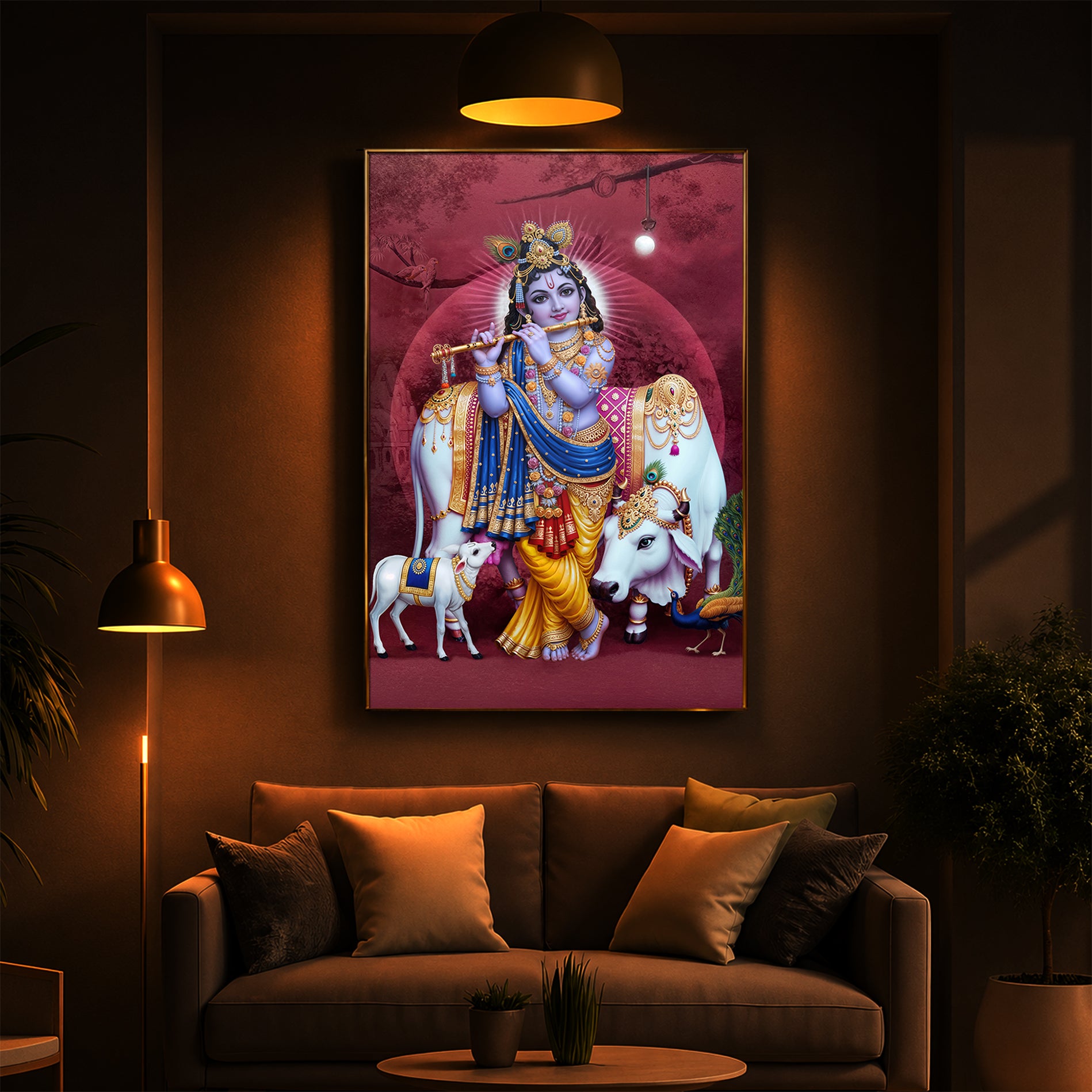 Shree Krishna Ji Modern Luxury Backlight Vertical Wall Art