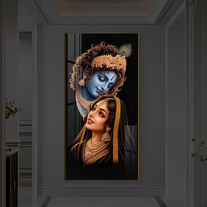 Hindu Deities Shri Radha Krishna Modern Luxury Backlight Vertical Wall Art