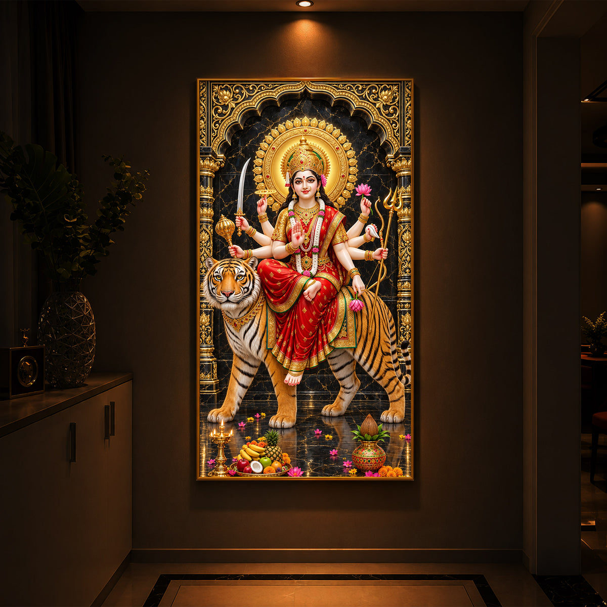 Goddess Ashtabhuja Durga Modern Luxury Backlight Vertical Wall Art