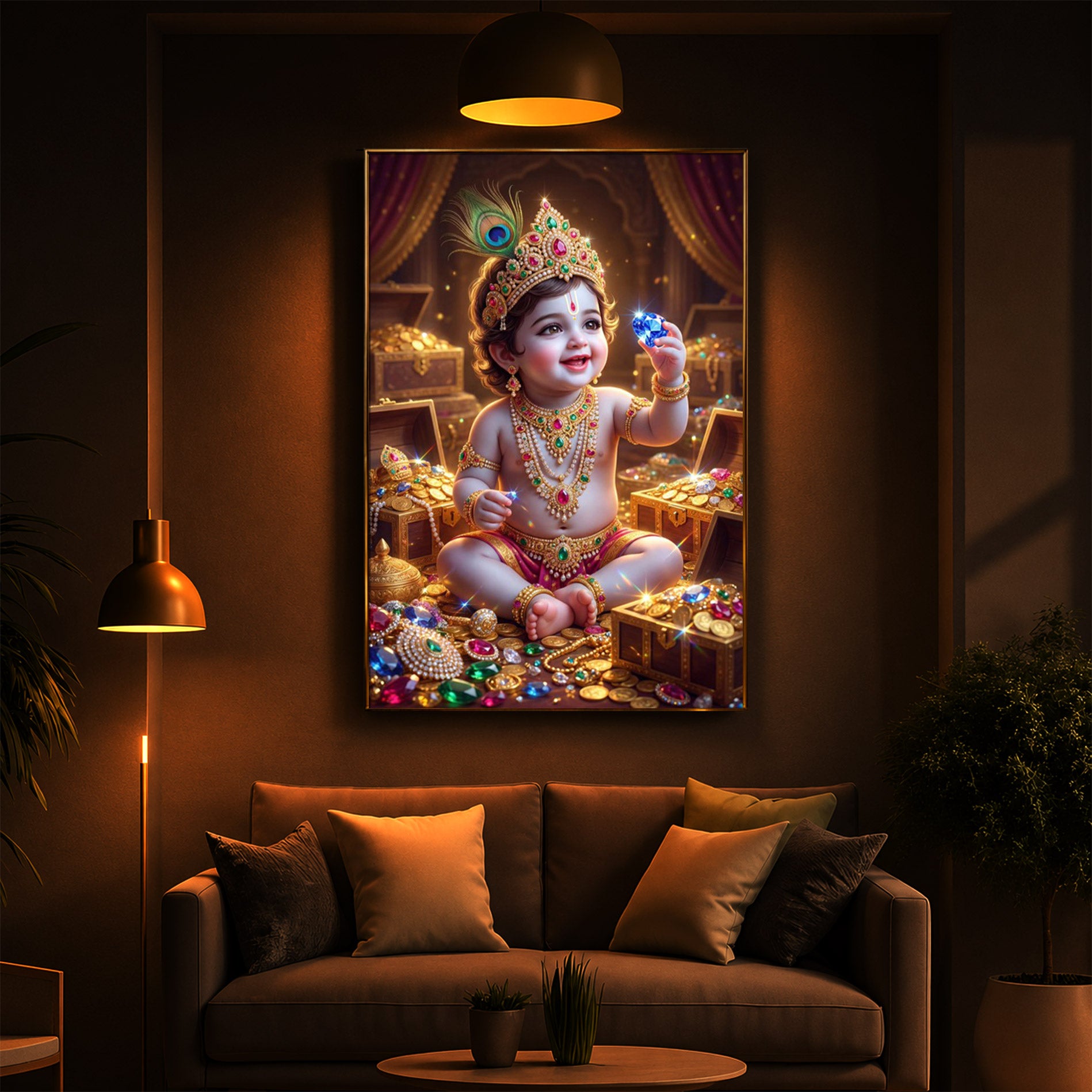 Little Lord Krishna Ji Modern Luxury Backlight Vertical Wall Art