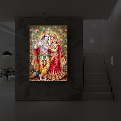 Radha Krishna Divine Bliss Modern Luxury Backlight Vertical Wall Art