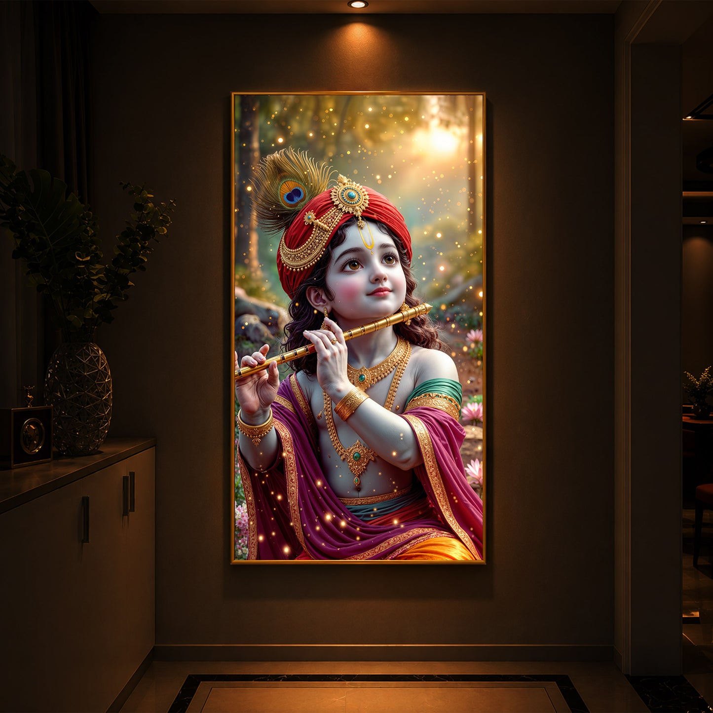 Divine Glow Krishna Modern Luxury Backlight Vertical Wall Art