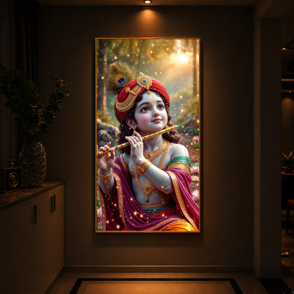 Divine Glow Krishna Modern Luxury Backlight Vertical Wall Art