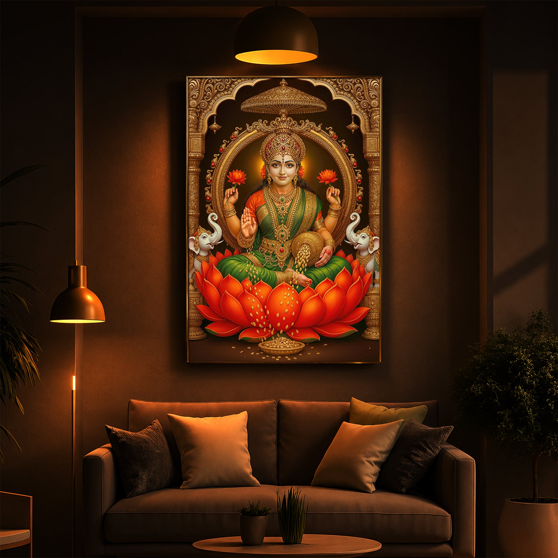 Mahalaxmi Ji Modern Luxury Backlight Vertical Wall Art