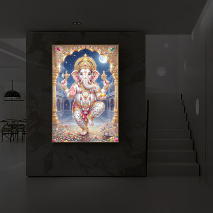 Hindu Shree Ganesh Modern Luxury Backlight Vertical Wall Art
