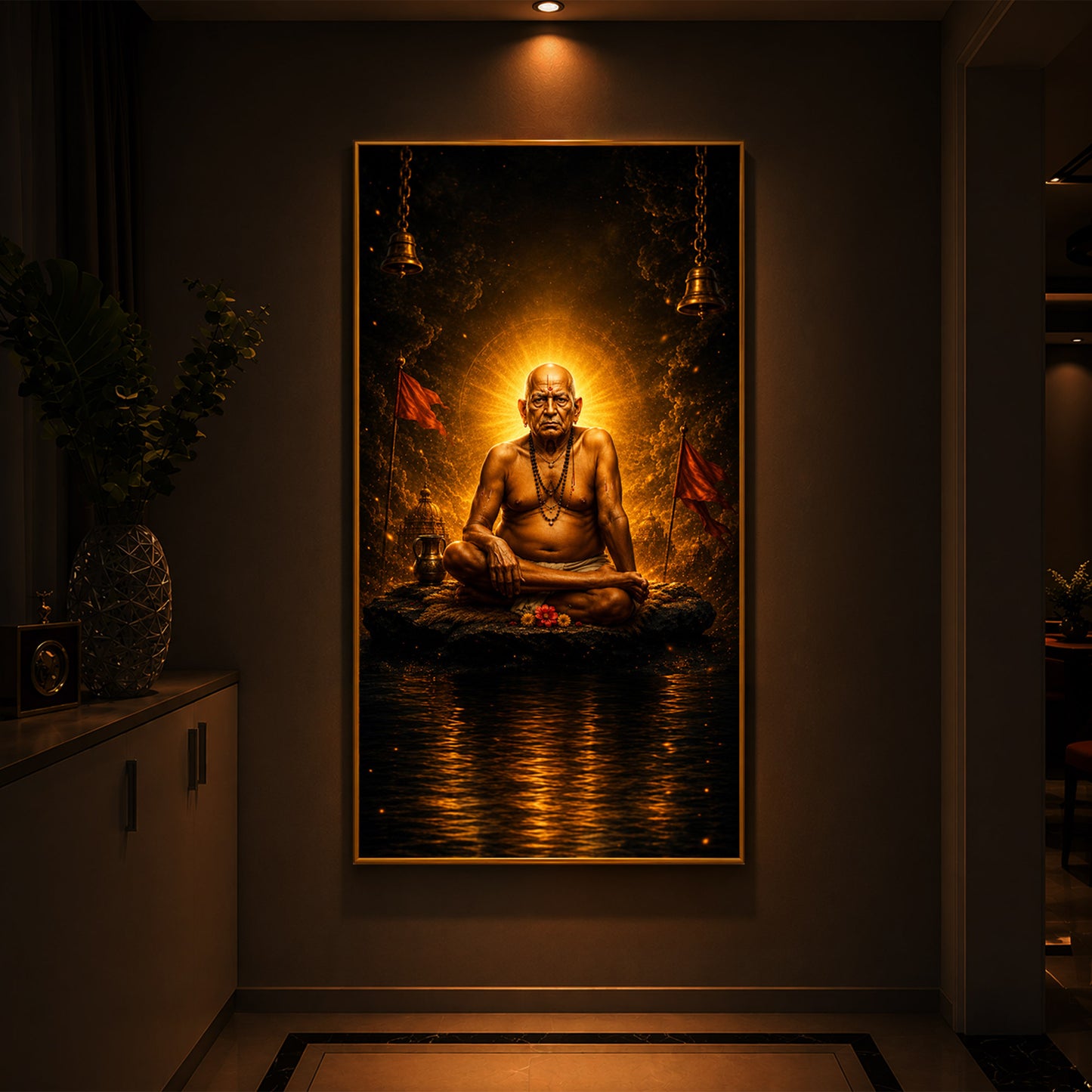 Shri Swami Samarth Maharaj Modern Luxury Backlight Vertical Wall Art