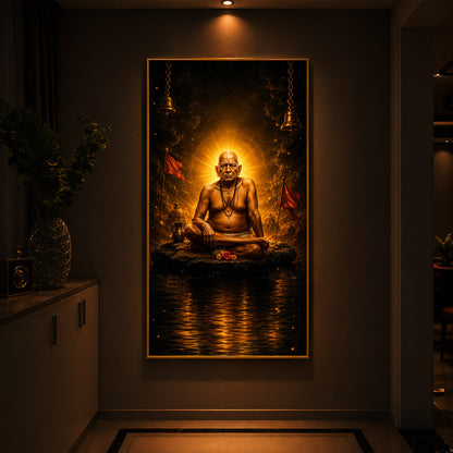 Shri Swami Samarth Maharaj Modern Luxury Backlight Vertical Wall Art