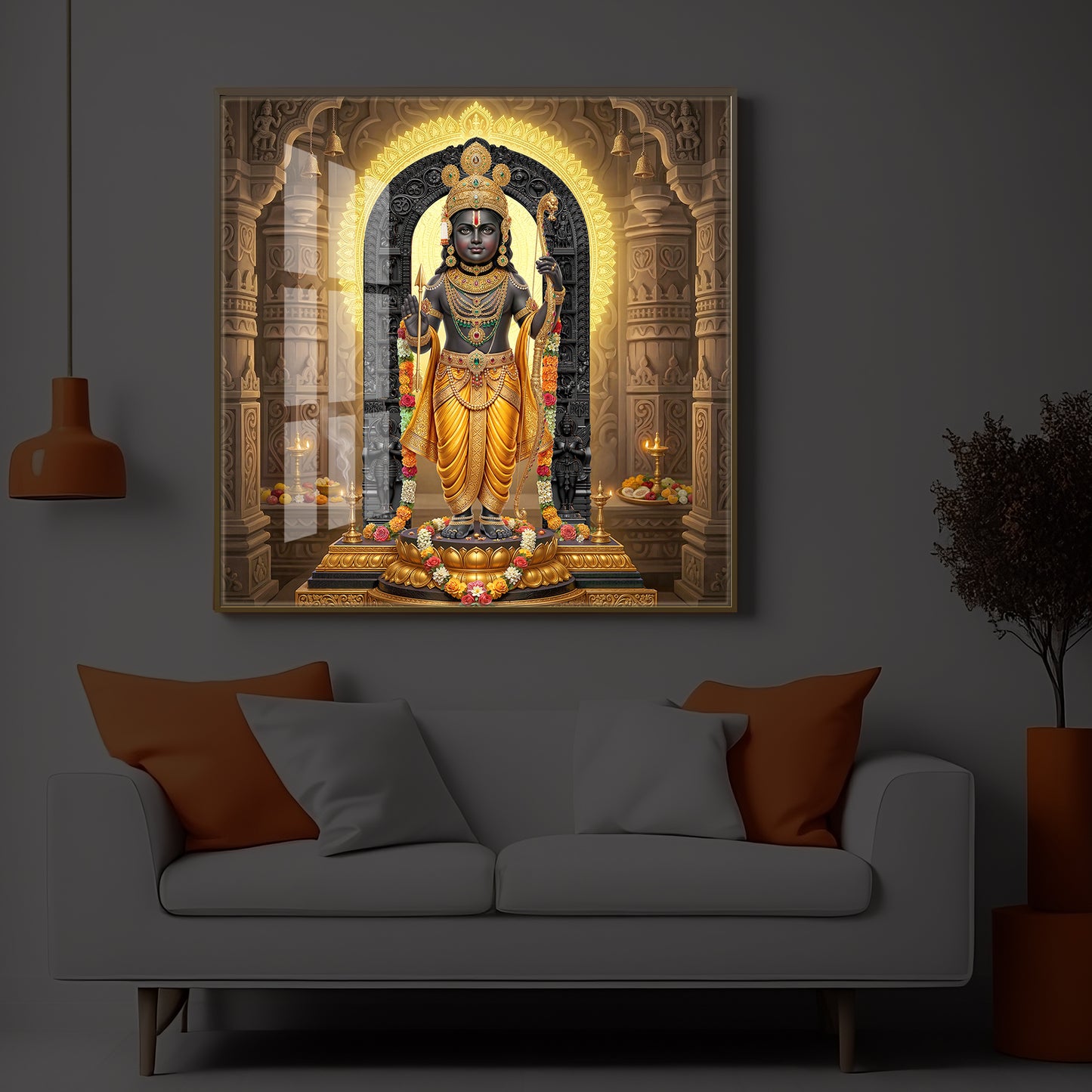 Shree Ram Modern Luxury Backlight Square Wall Art
