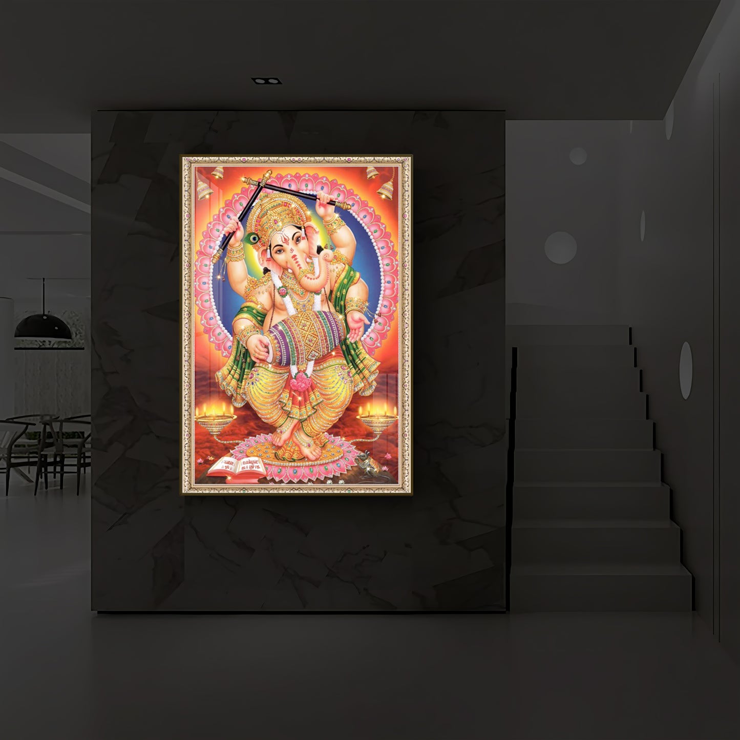 Hindu Bhagwan Ganesh Ji Modern Luxury Backlight Vertical Wall Art