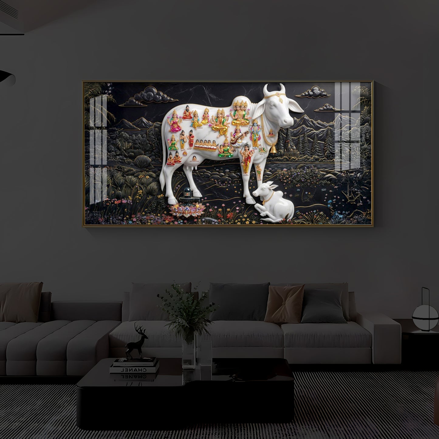 Decorative Kamdhenu Modern Luxury Backlight Horizontal Wall Art