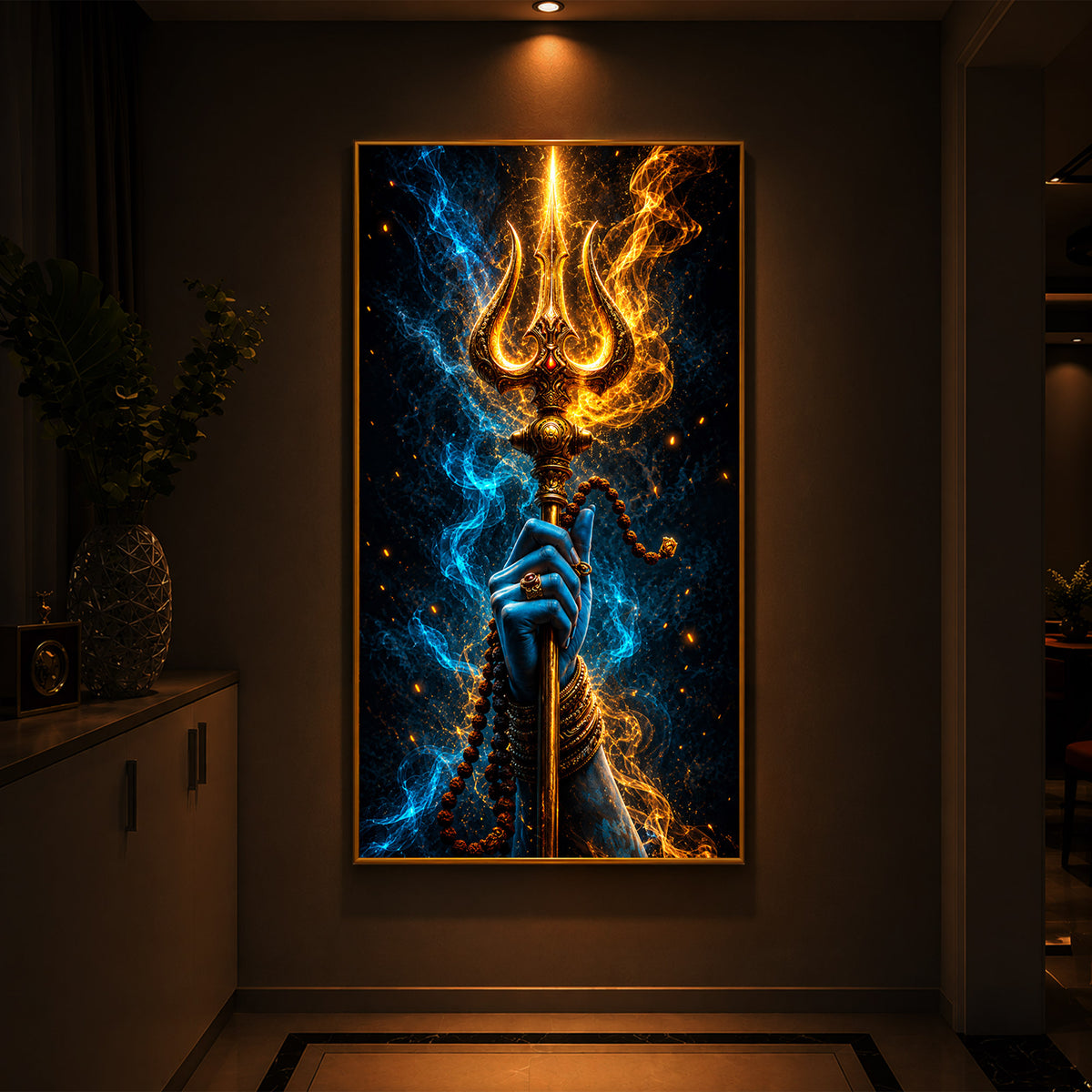 Spiritual Lord Shiva's Trishul Modern Luxury Backlight Vertical Wall Art