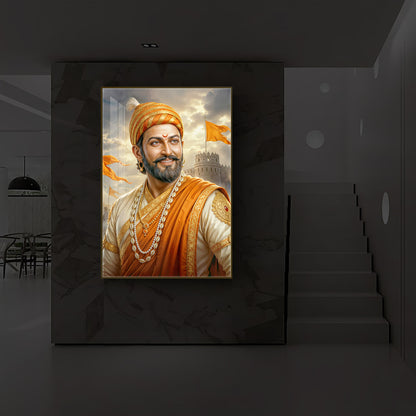 King Of Maratha Chhatrapati Shivaji Maharaj Modern Luxury Backlight Vertical Wall Art