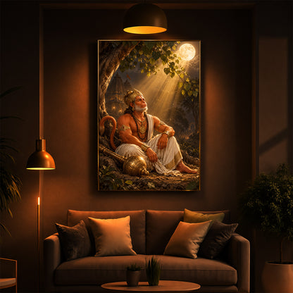 Hanuman Ji Under Tree Modern Luxury Backlight Vertical Wall Art