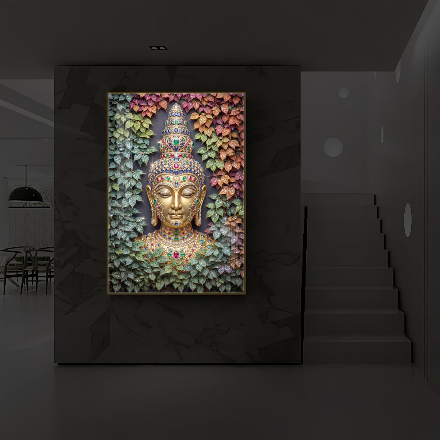 Colorful Gautam Buddha Modern Luxury Backlight Vertical Wall Art