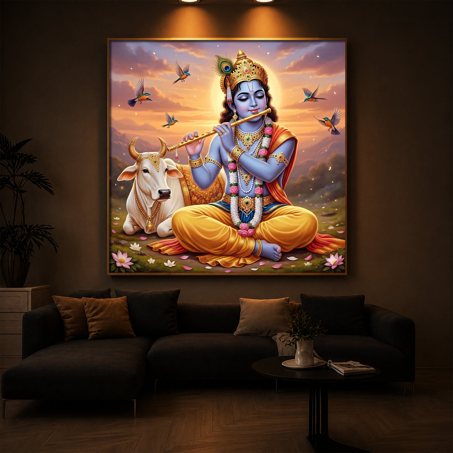 Divine Krishna Modern Luxury Backlight Square Wall Art