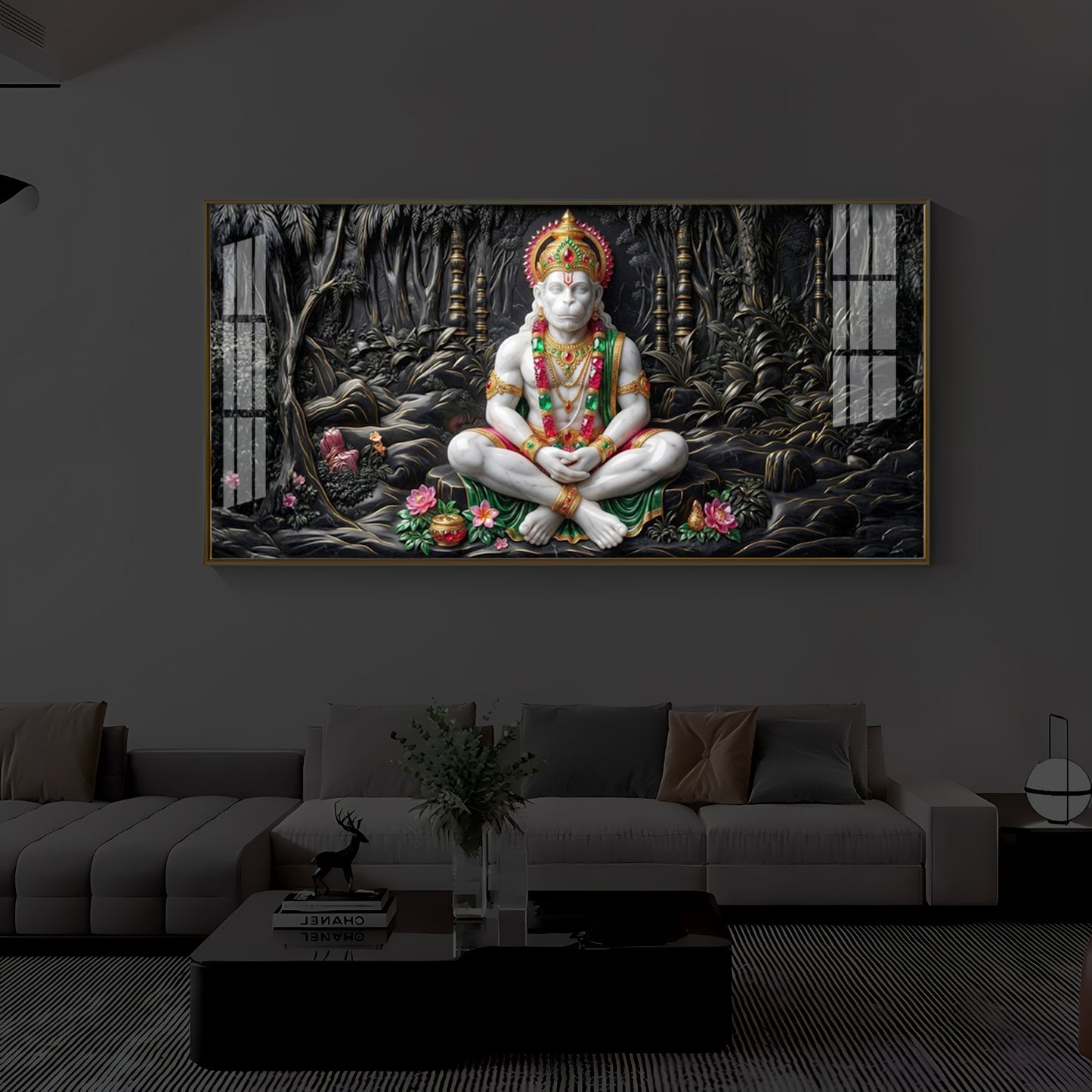 Lord Hanuman Modern Luxury Backlight Horizontal Wall Art