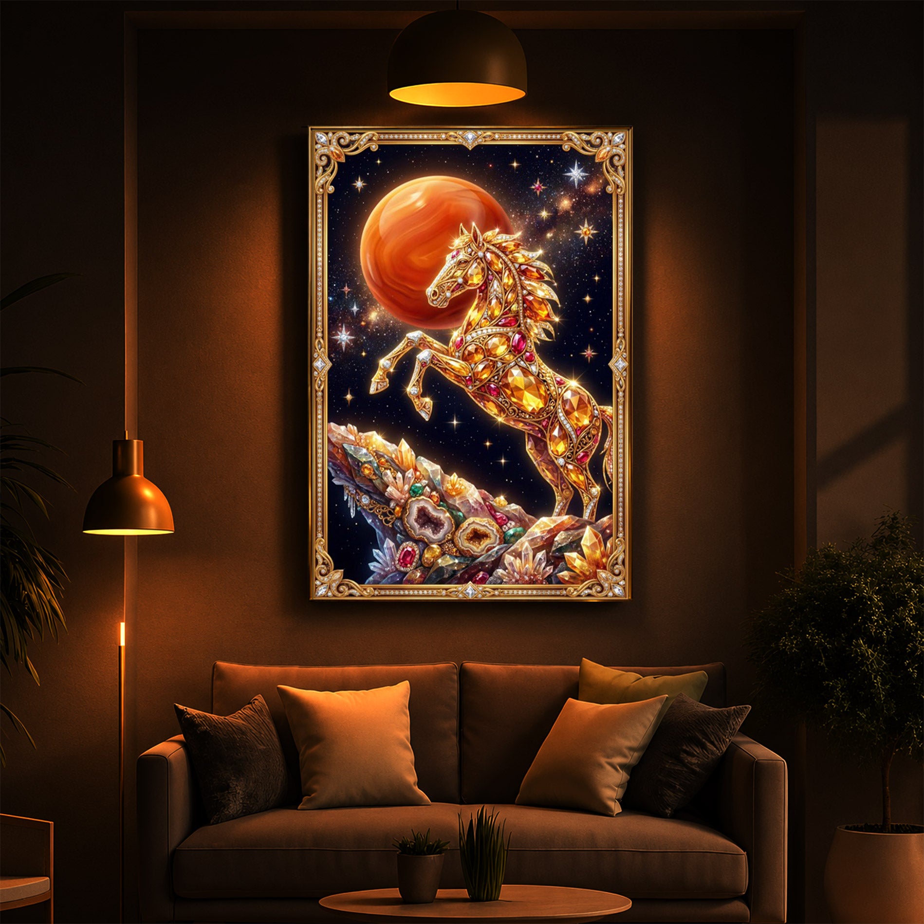 Horse In Dancing Posture Modern Luxury Backlight Vertical Wall Art