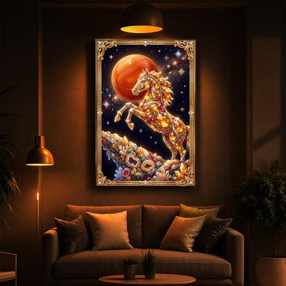 Horse In Dancing Posture Modern Luxury Backlight Vertical Wall Art