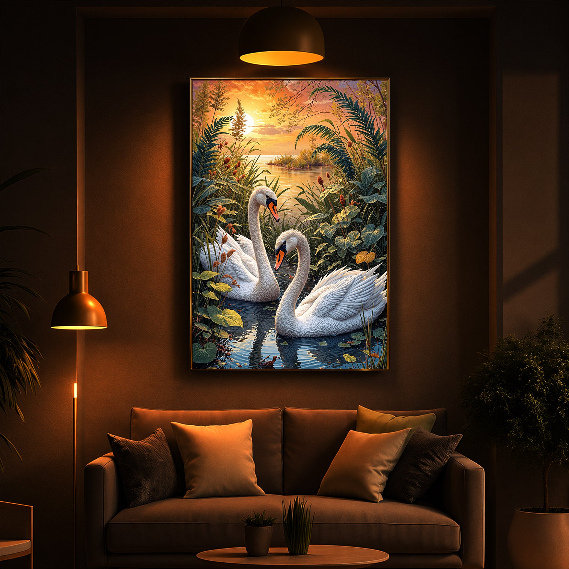 Two Swan Modern Luxury Backlight Vertical Wall Art
