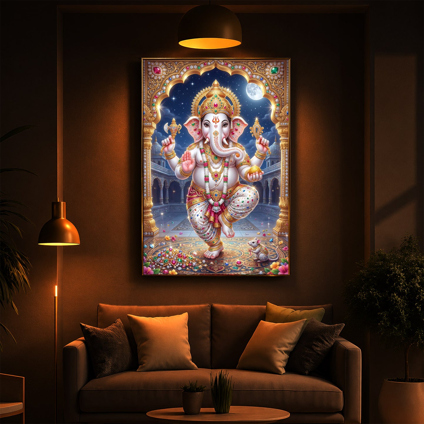 Hindu Shree Ganesh Modern Luxury Backlight Vertical Wall Art
