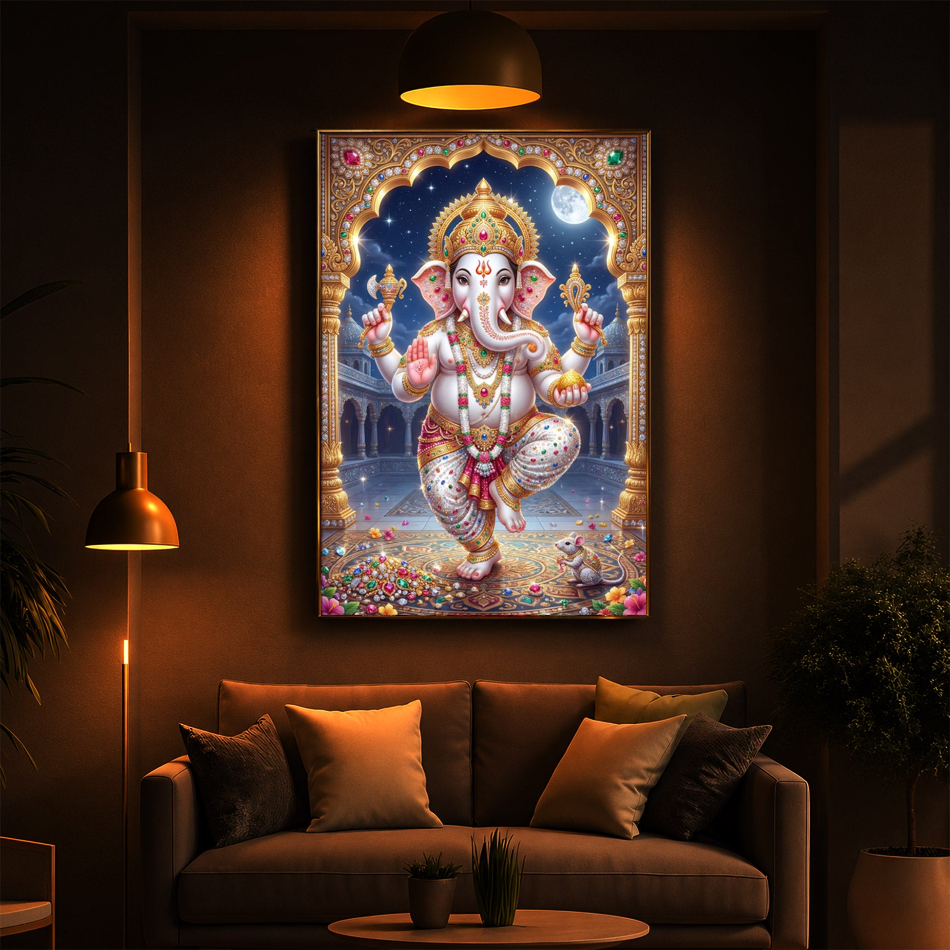 Hindu Shree Ganesh Modern Luxury Backlight Vertical Wall Art