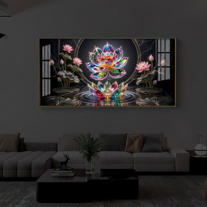 Colorful Lotus Flower Modern Luxury Backlight Horizontal Wall Art