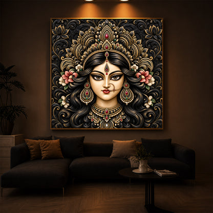 Divine Face of Durga Modern Luxury Backlight Square Wall Art