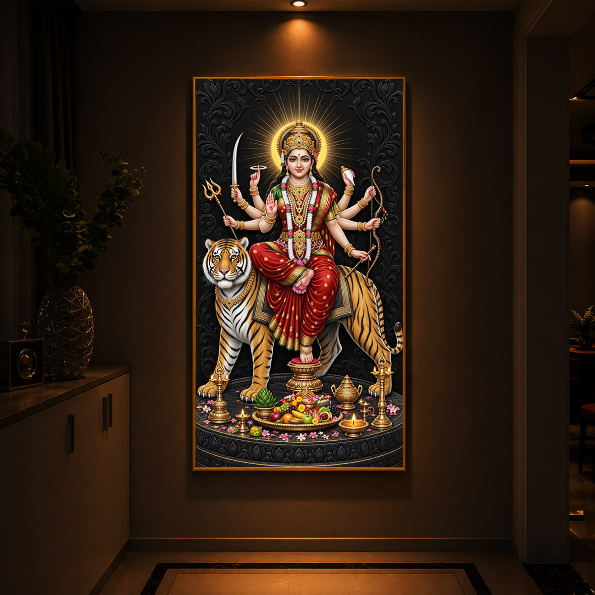 Maa Sherawali Modern Luxury Backlight Vertical Wall Art