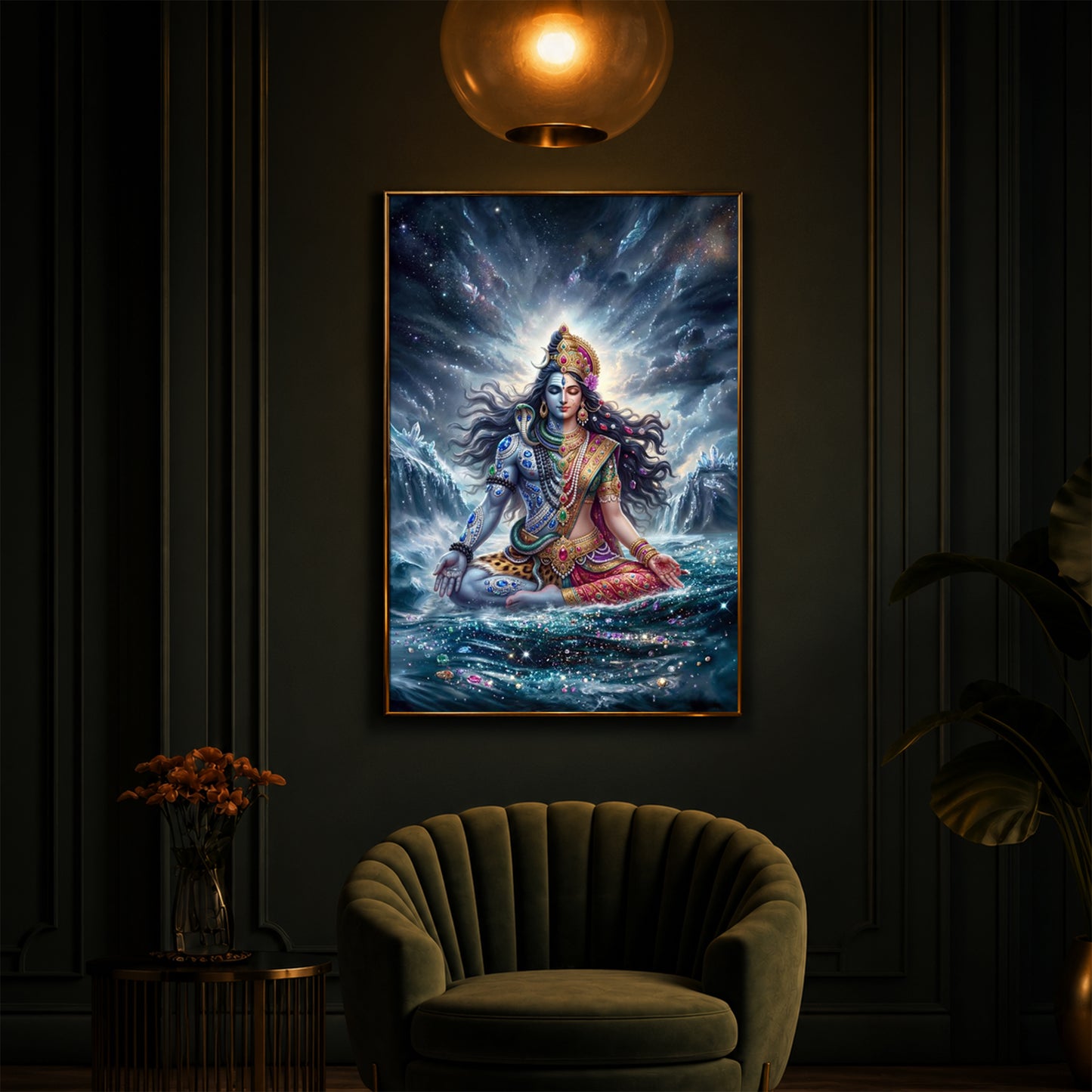 Ardhanarishvara Modern Luxury Backlight Vertical Wall Art