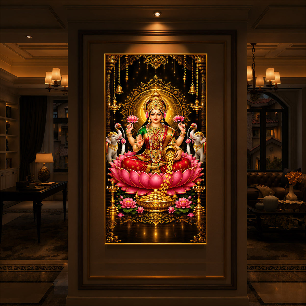 Goddess Lakshmi Modern Luxury Backlight Vertical Wall Art