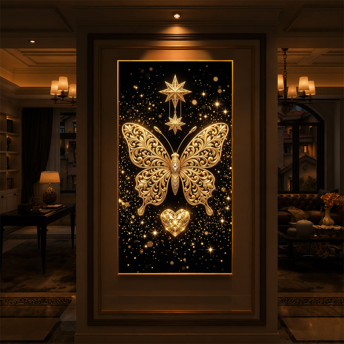 Golden Butterfly Modern Luxury Backlight Vertical Wall Art