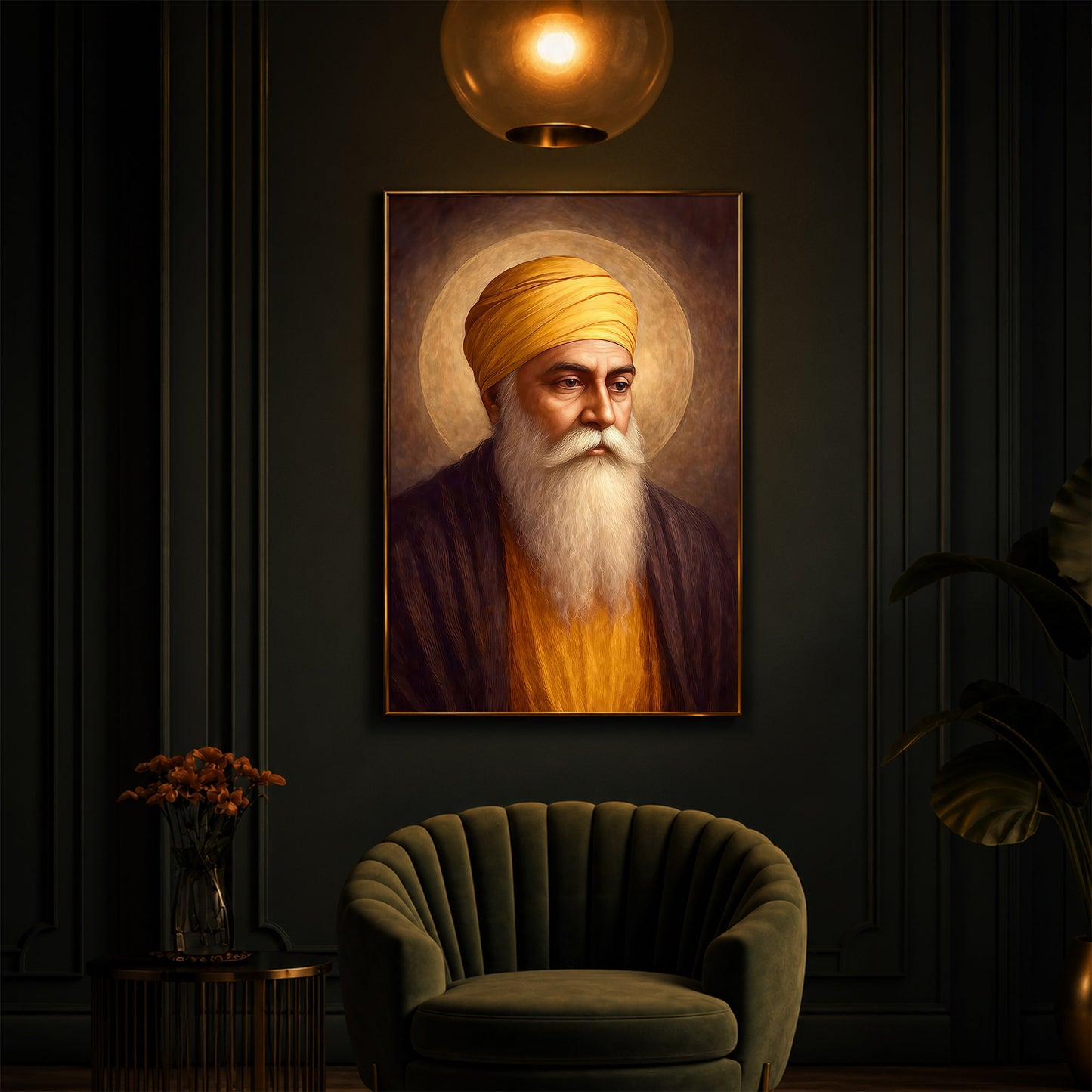 Guru Nanak Dev Ji Modern Luxury Backlight Vertical Wall Art