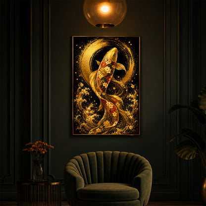 Golden Koi Fish Modern Luxury Backlight Vertical Wall Art