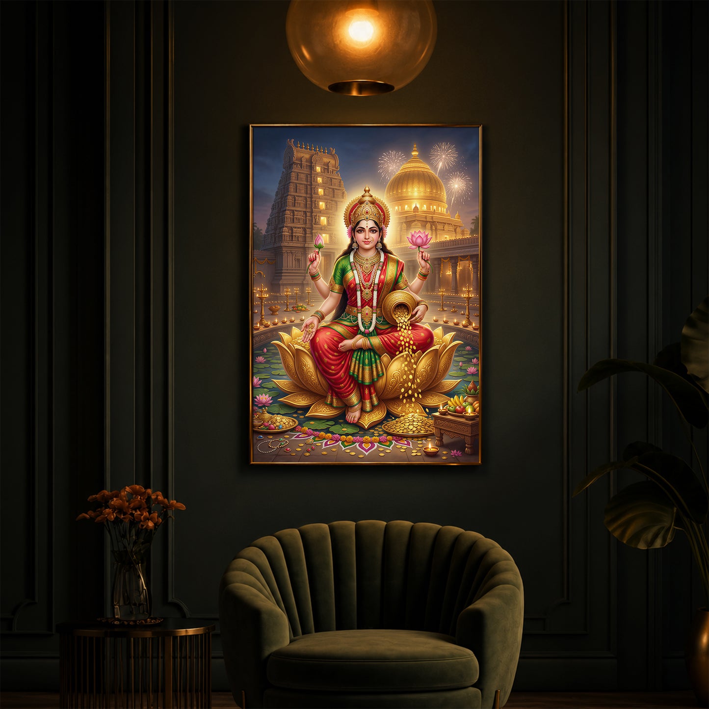 Lakshmi Ji Modern Luxury Backlight Vertical Wall Art